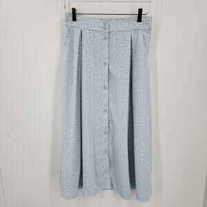 Monkl Skirt Womens Small Blue White Floral Midi Button Front Stretch Waist